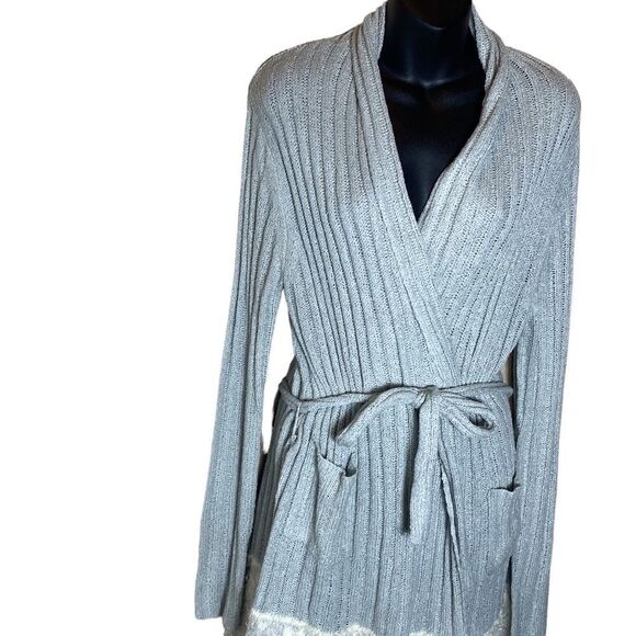 Lemon knit robe soft loungewear M/L fair isle ribbed cozy - Picture 3 of 9